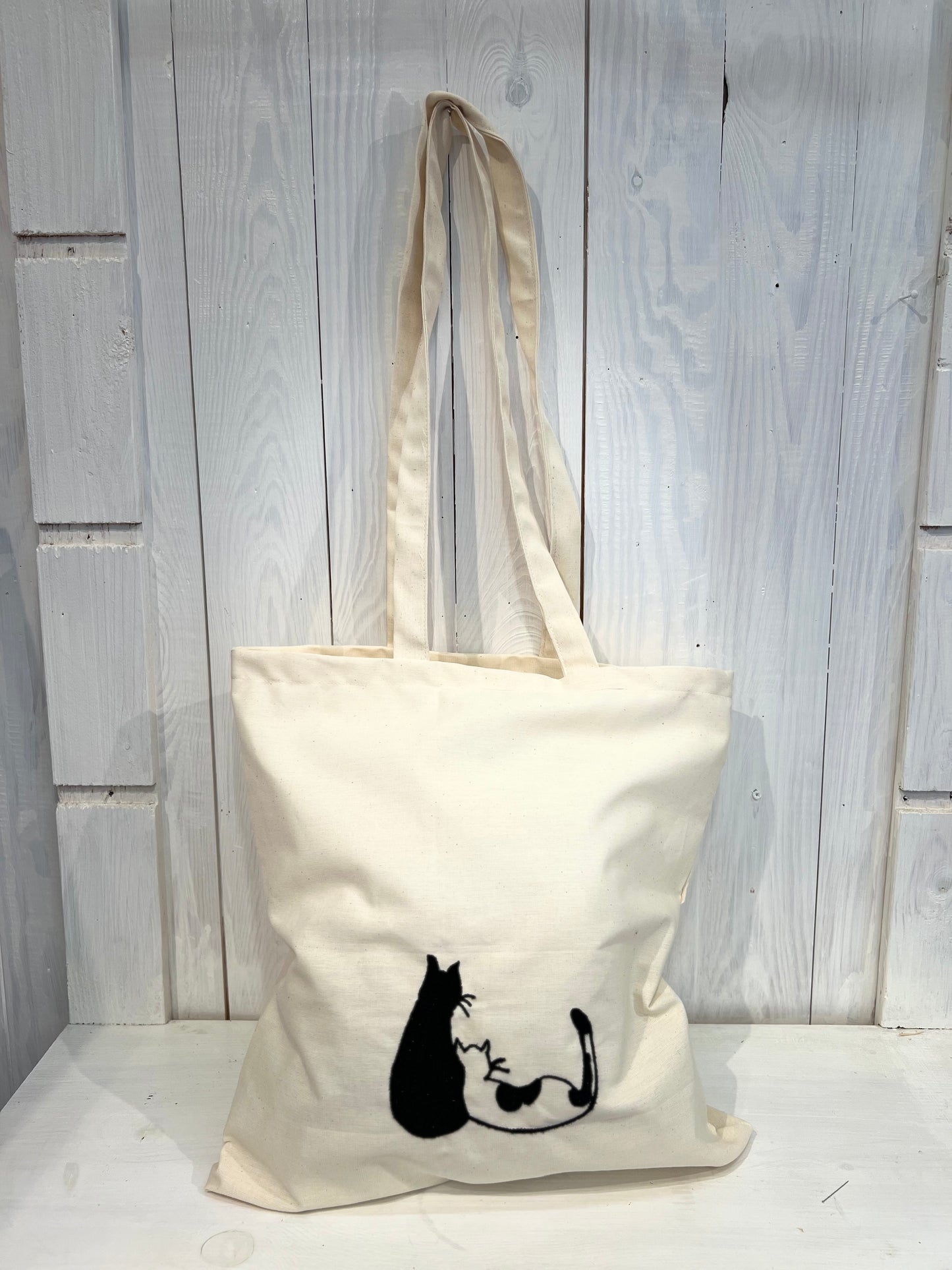 Tote Bag brodé de chats - Tote Bag - Tote Bag Brodé - Tote Bag Brodé Chats Amoureux - Shopper Bag - Brodé Shopper Bag Pièce Unique - Fait Main