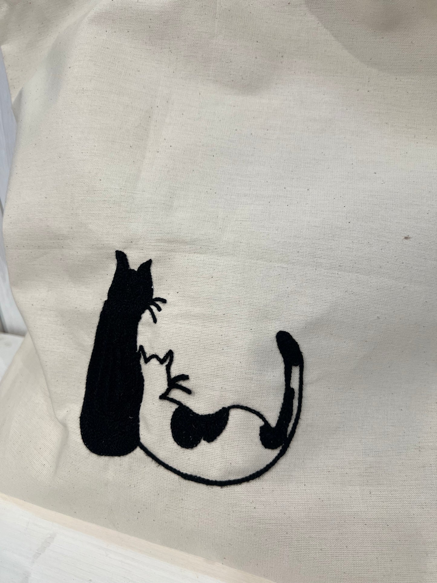 Tote Bag brodé de chats - Tote Bag - Tote Bag Brodé - Tote Bag Brodé Chats Amoureux - Shopper Bag - Brodé Shopper Bag Pièce Unique - Fait Main