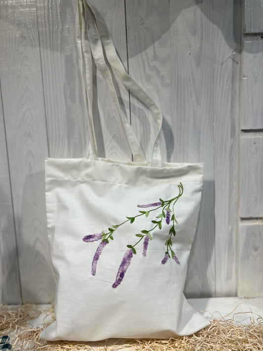 Tote Bag Floreale Country Chic - con Ricamo a Fiori - Pronto per la spedizione