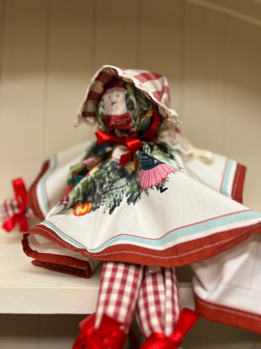 Gift Doll with Three Tea Towels and a Pot Holder - Packaged Doll