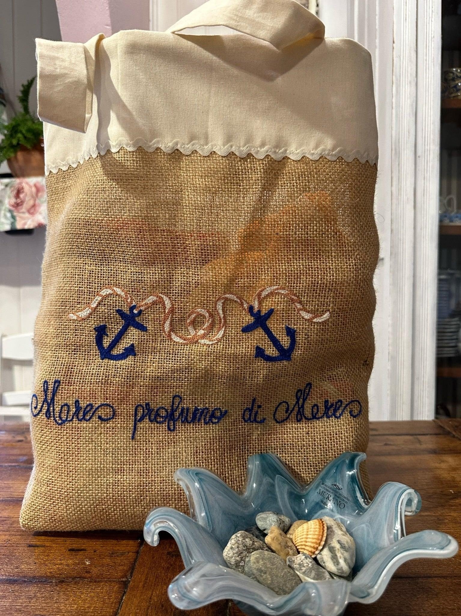 Borsa Mare Ricamata in Stile Country e Shabby Chic - Pezzo Unico Fatto a Mano - Edizione limitata - Piacevolmente Country di Rosi Maria Cristina - Borsa Mare