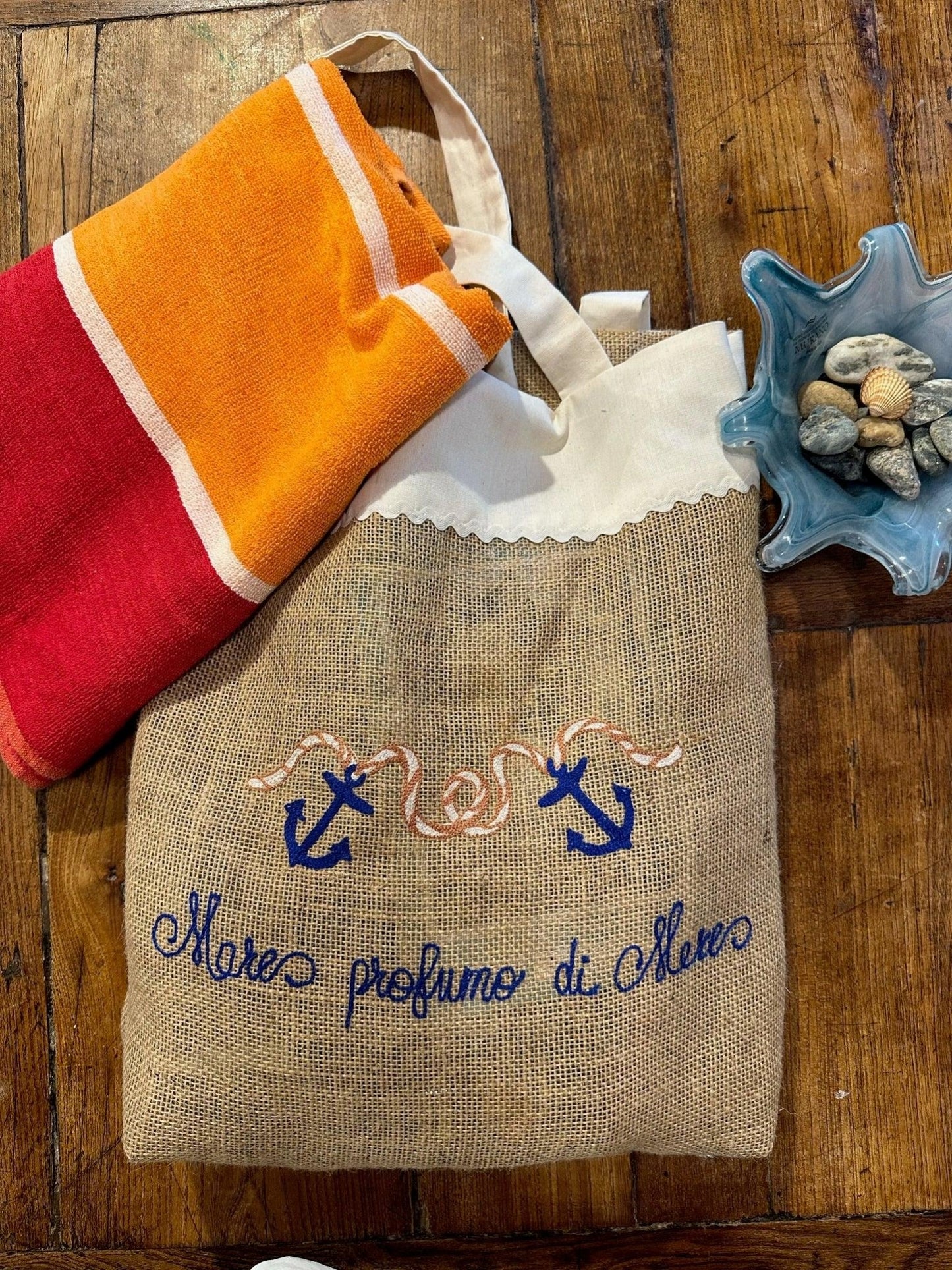 Borsa Mare Ricamata in Stile Country e Shabby Chic - Pezzo Unico Fatto a Mano - Edizione limitata - Piacevolmente Country di Rosi Maria Cristina - Borsa Mare