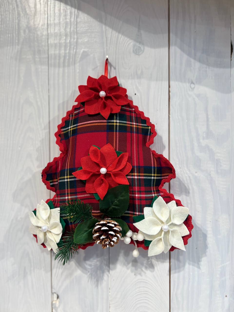 Christmas Tree Door Hanger in Tartan Fabric – Handmade